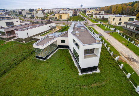 Modern country houses under construction as seen from air