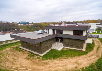 Modern country houses under construction as seen from air