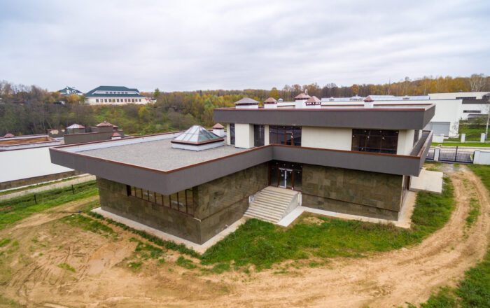 Modern country houses under construction as seen from air