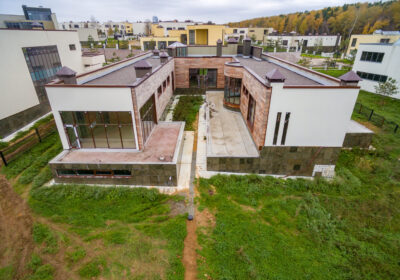 Modern country houses under construction as seen from air